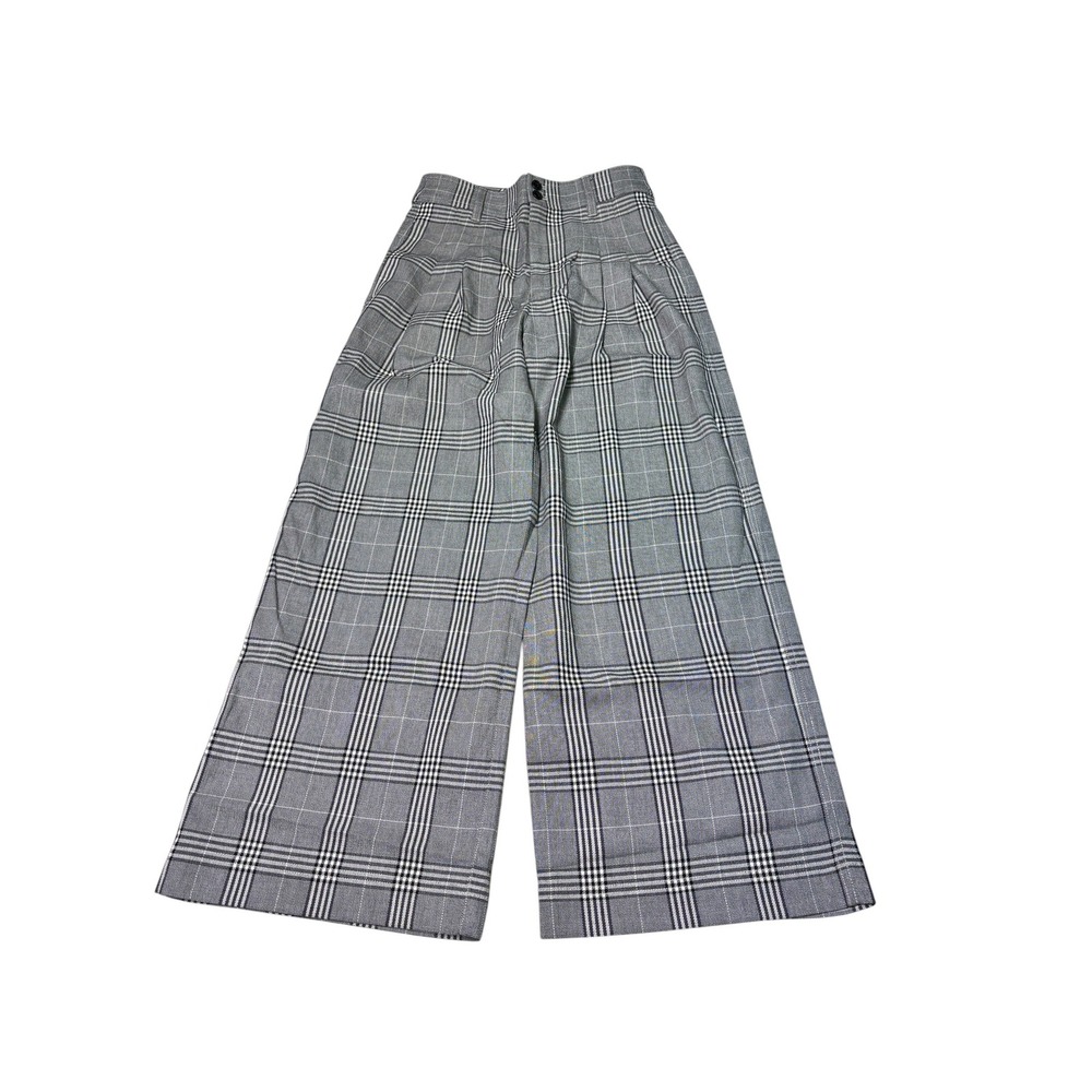 NWT Madewell Pleated Wide-Leg Pants Gray Plaid Womens Size 0 W26 L27 High Rise